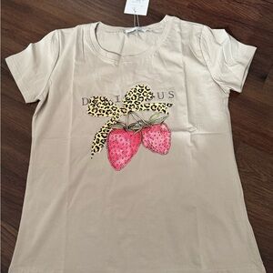 Dalia Collection Tan and Pink Short Sleeve Tee
